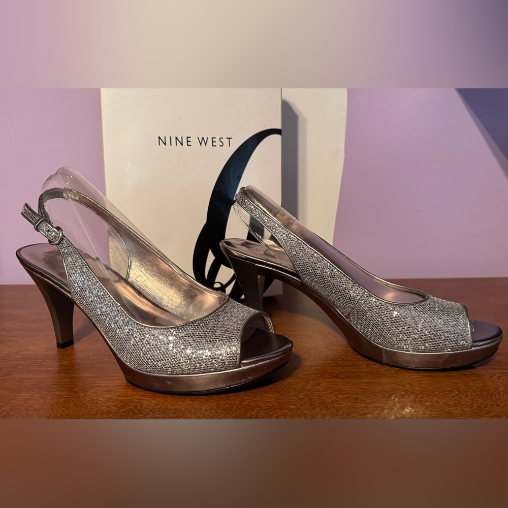 Nine West Glittering Silver Slingback Heels